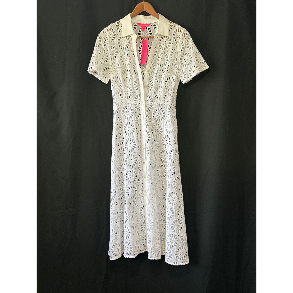 Lilly Pulitzer NWT Mialynn Midi Eyelet Dress 2 White Summer Resort Beach Cover